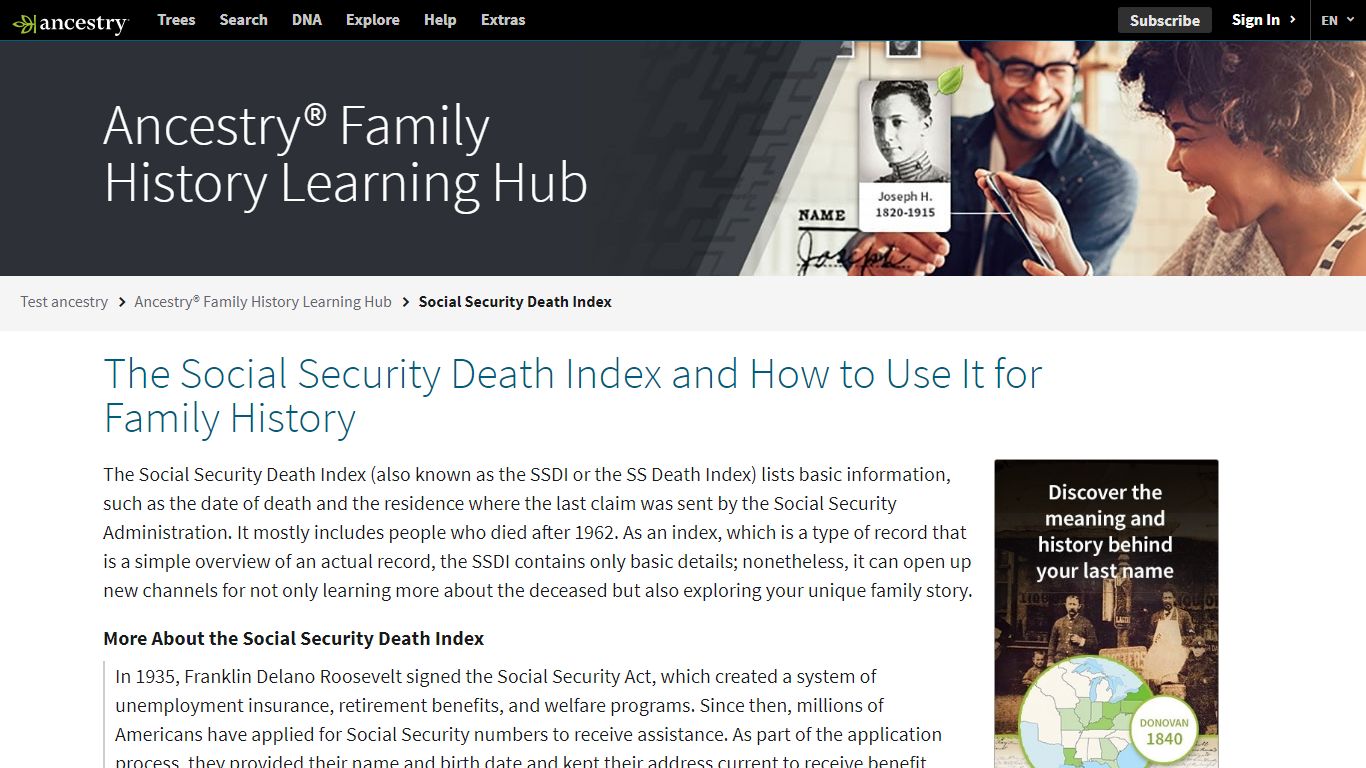 SSDI | Ancestry® Family History Learning Hub